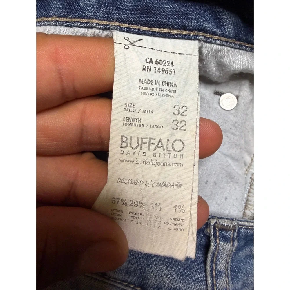 Buffalo David Bitton Jeans Mens 32x32 Blue Distressed Patched Straight Leg Denim